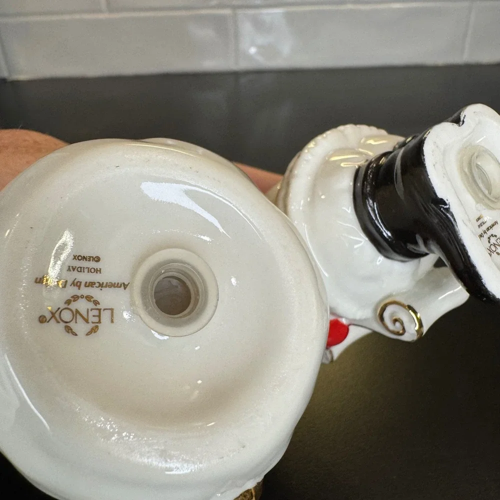 Lenox Salt and Pepper Shakers Holiday Santa Toy Sack White Red Gold Trim